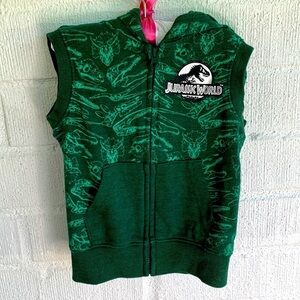 Jurassic Park Dinosaur Hood Green Spiked Zip Up Hoodie Vest sz 3T